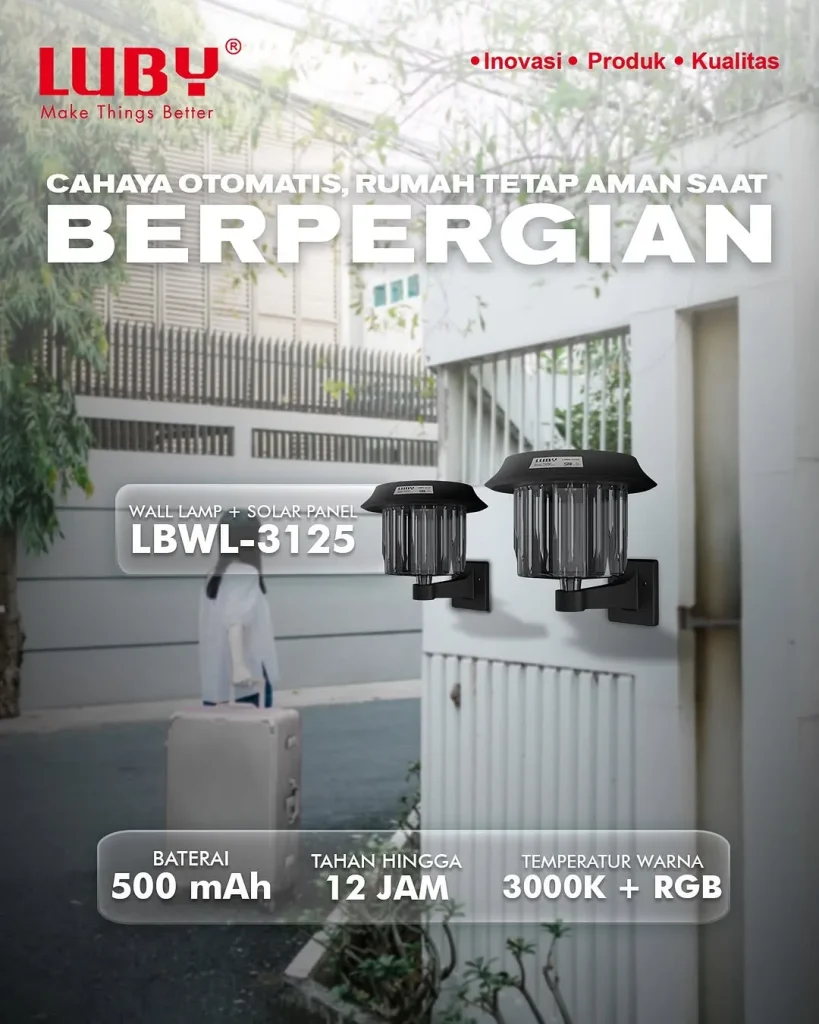Lampu Dinding Solar Panel LUBY LBWL-3125 Rumah Makin Indah Listrik Tetap Stabil