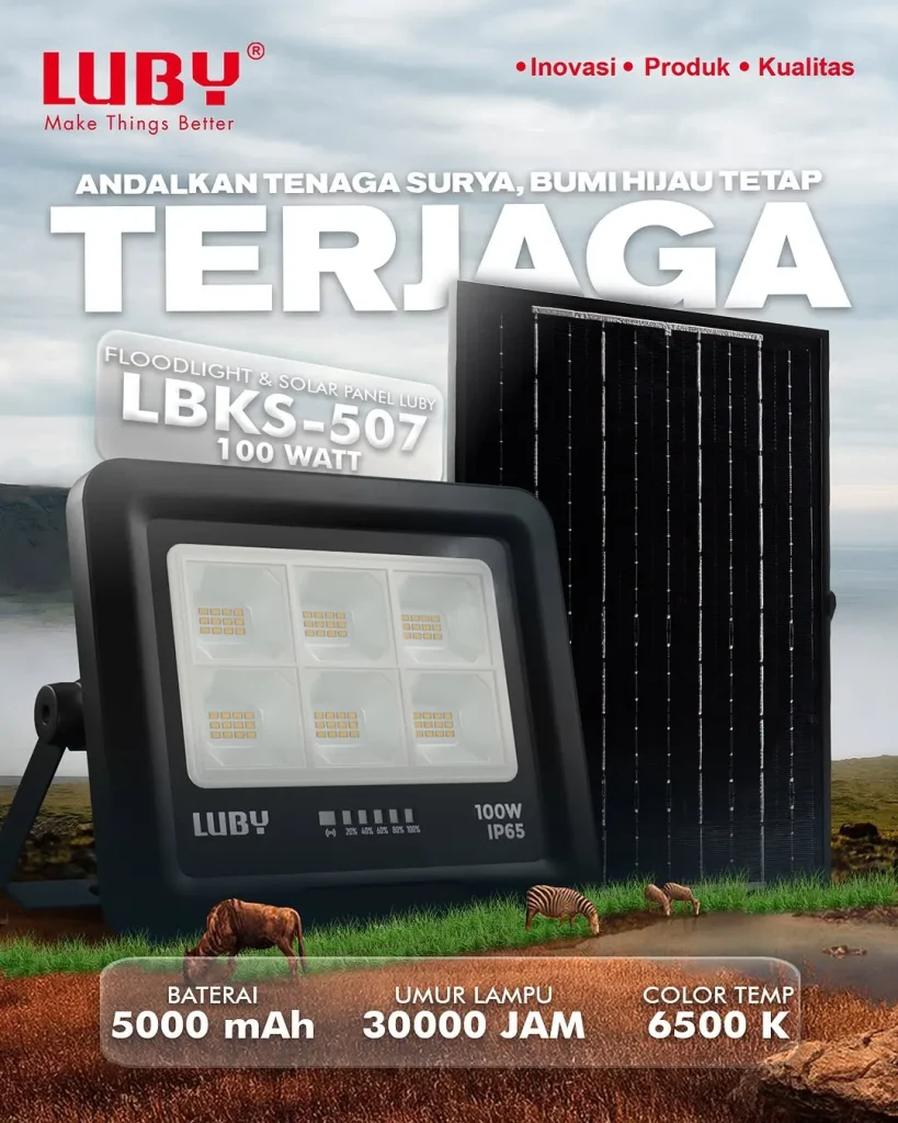 Lampu Sorot LED Solar Panel Luby LBKS 507 Solusi Hemat Energi dan Ramah Lingkungan