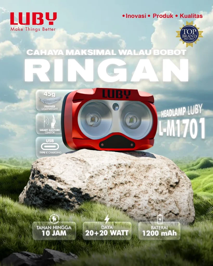 Luby L-M1701 Headlamp Dua Warna Cahaya Sesuaikan Sesuai Aktivitas