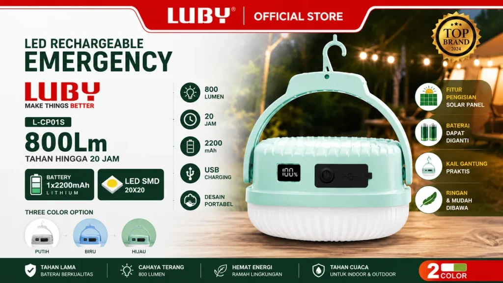 LUBY emergency L-CP01S Lampu Emergency UFO LED 800 Lumen Lampu Rechargeable Solar Panel SMD 20+20 L-CP01S