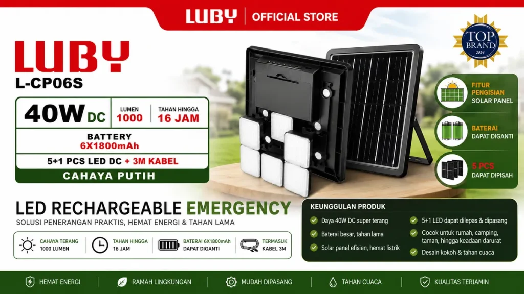 LUBY emergency L-CP06S Lampu Emergency Lampu Darurat Gantung Camping Portable Solar Panel 6 Lampu LED Tenaga Surya 1000 Lumen 40 Watt