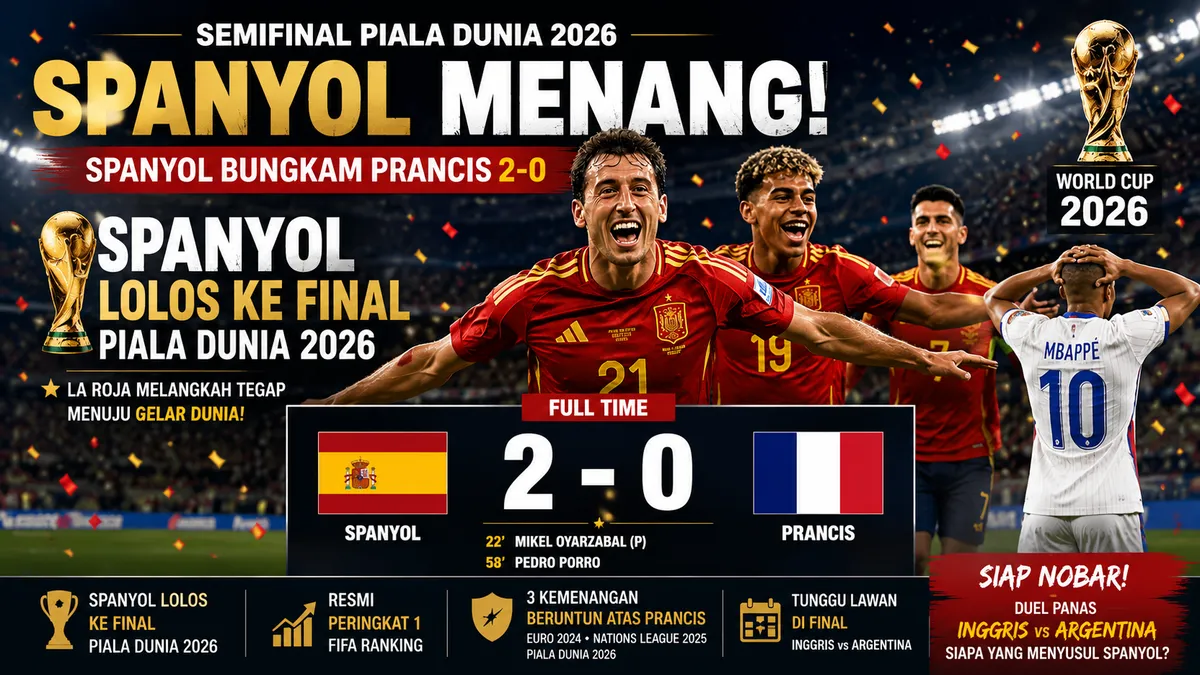 Spanyol Kalahkan Prancis 2-0, Lolos ke Final Piala Dunia 2026 Siap Nonton Duel Inggris vs Argentina