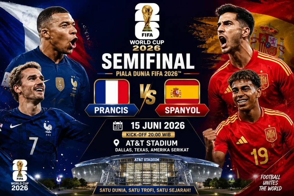 Tempat Nonton Semifinal Piala Dunia FIFA 2026 Prancis VS Spanyol