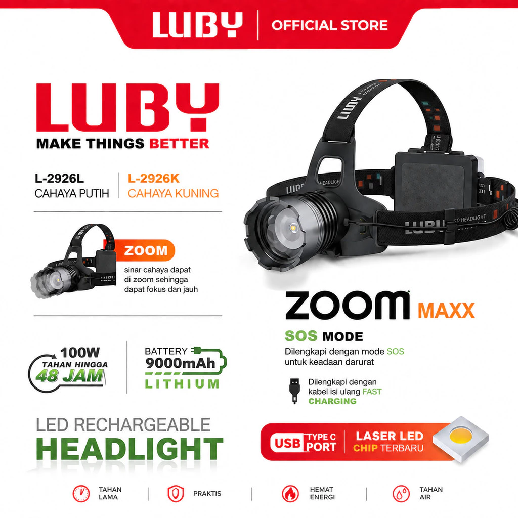 Headlamp atau Senter Kepala LUBY Zoom L-2926