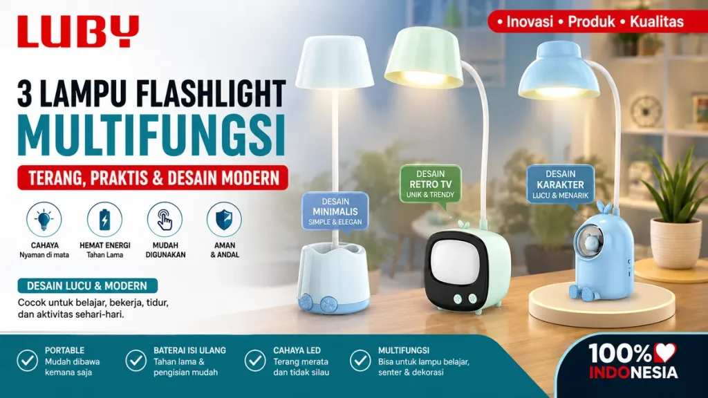 lampu meja desk fan, lampu belajar led LUBY