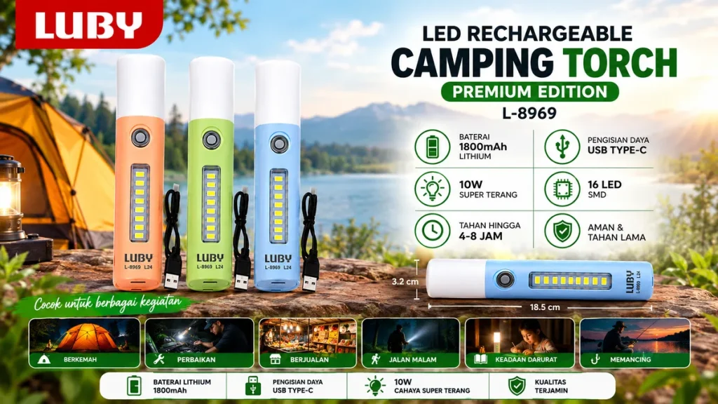 Anti Panik Saat Listrik Padam Senter LUBY L-8969 LED 10 Watt untuk Keluarga Tetap Aman