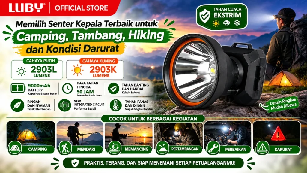 Cara Memilih Senter Kepala Terbaik untuk Camping, Tambang, Hiking dan Kondisi Darurat LUBY L-2903