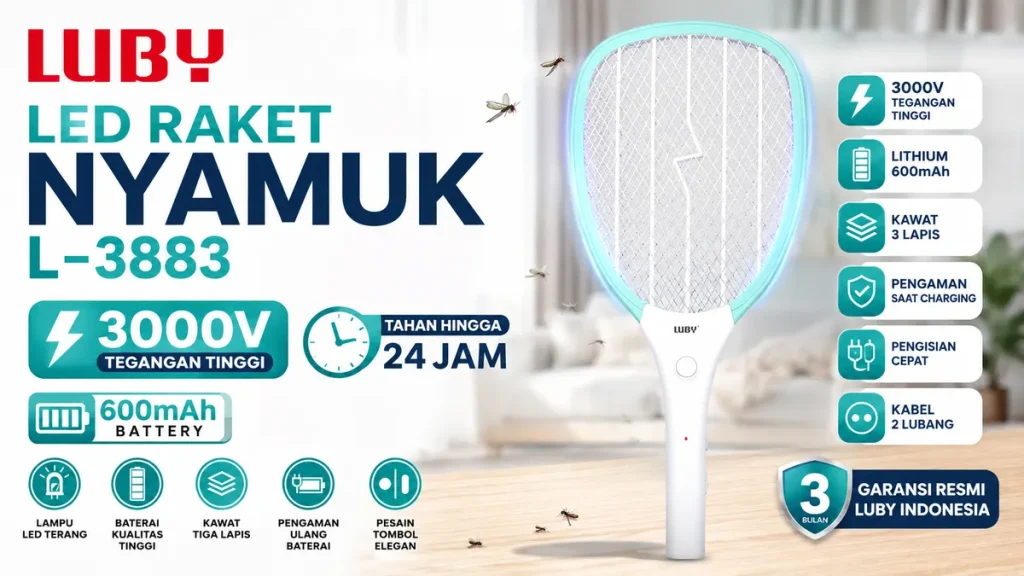 LUBY L-3883 Raket Nyamuk Terbaik untuk Membantu Mengendalikan Nyamuk di Rumah