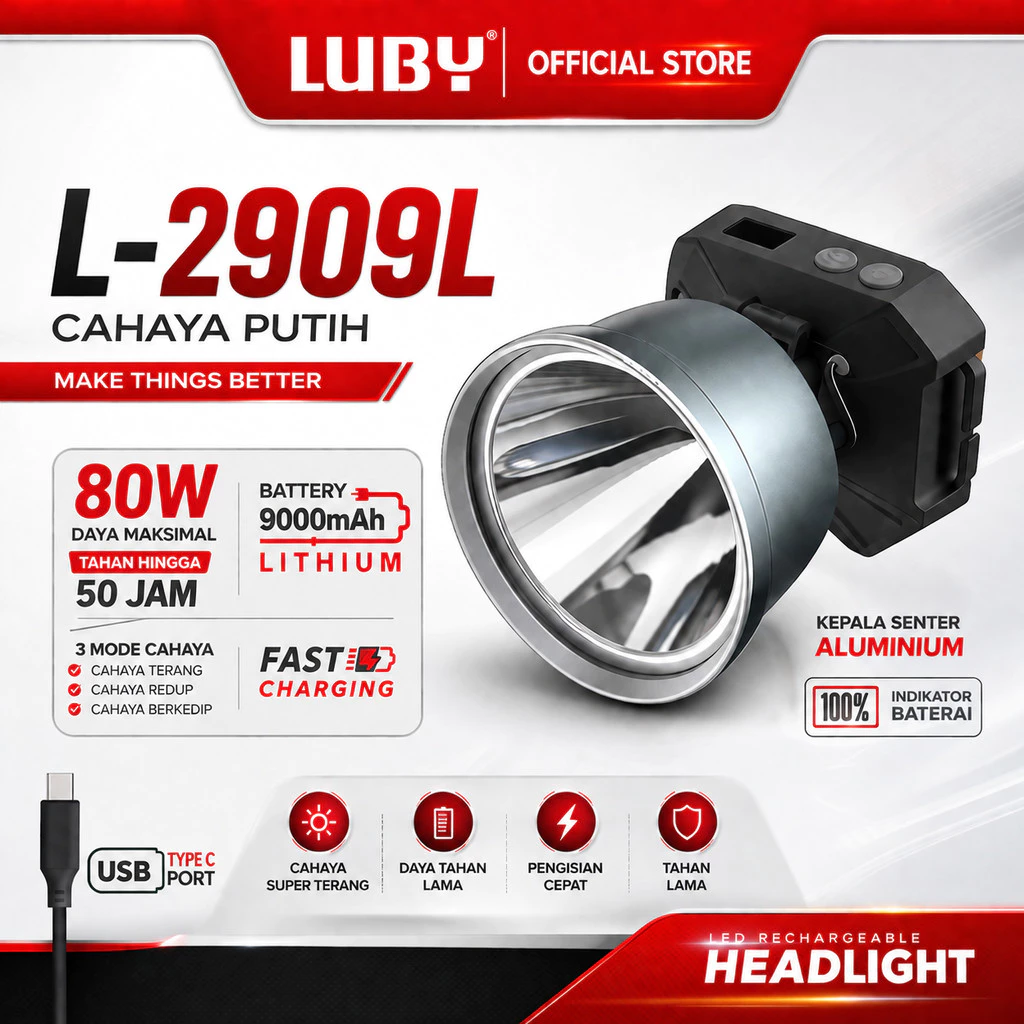 LUBY Senter Kepala L-2909L
