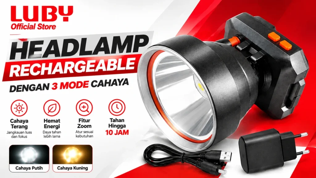 LUBY Senter Kepala 45W L-2930 Headlamp Rechargeable dengan 3 Mode Cahaya