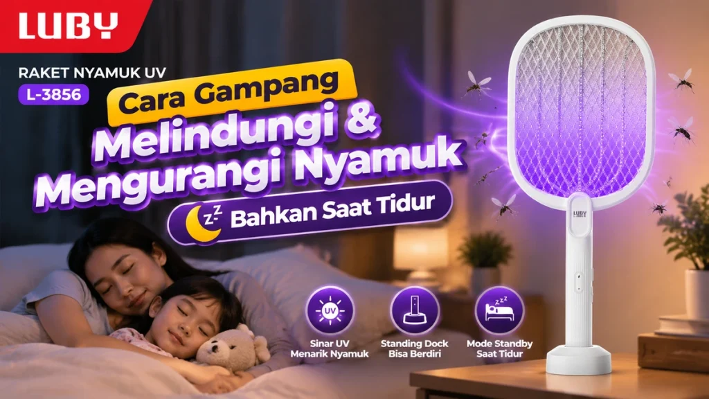 Raket Nyamuk UV LUBY L-3856, Cara Gampang Melindungi & Mengurangi Nyamuk Bahkan Saat Tidur